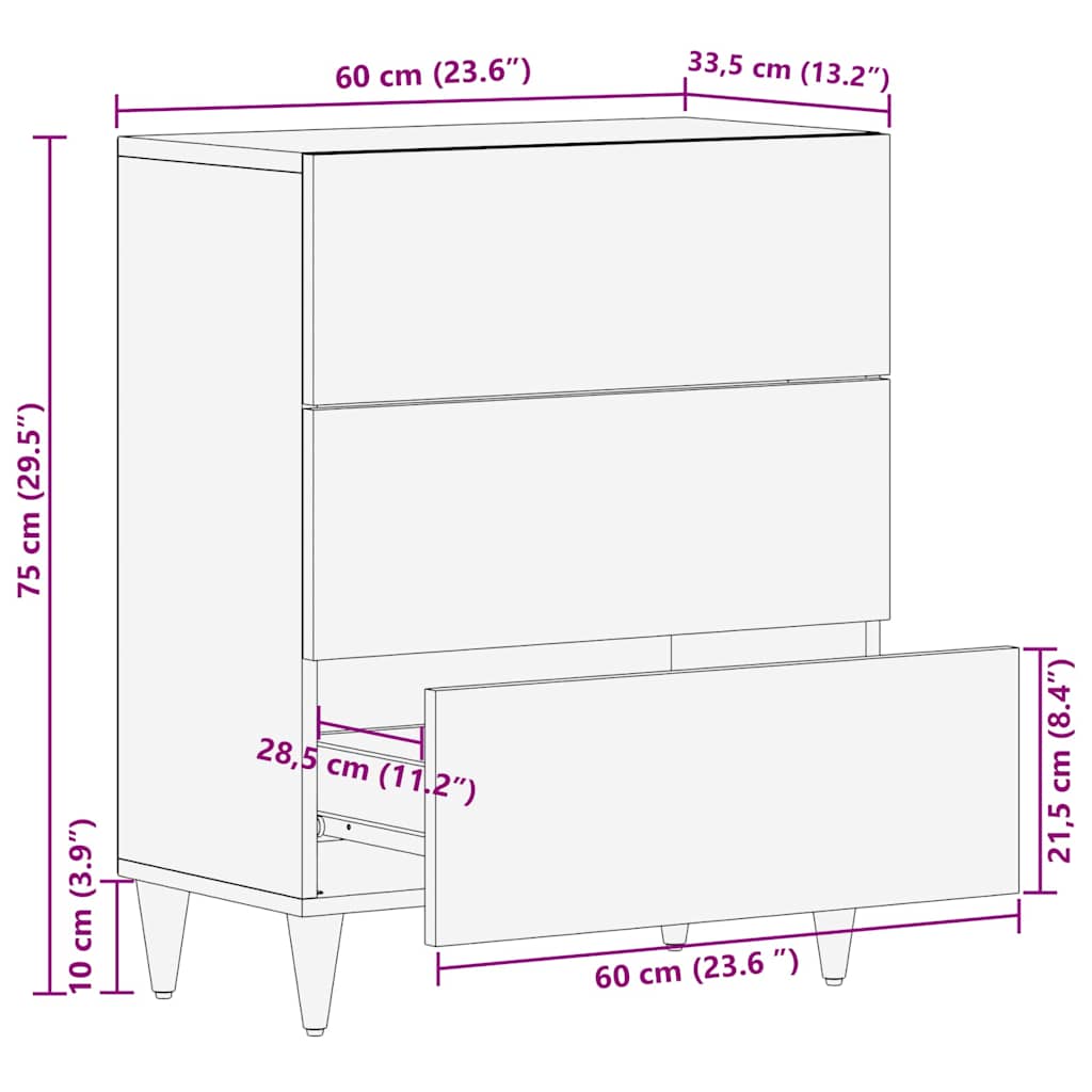 vidaXL Bufet Brązowy 60 x 33 x 75 cm Drewno z mango
