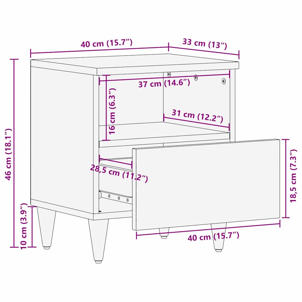 vidaXL Szafka Nocna Brązowy 40 x 33 x 46 cm Lite drewno akacjowe