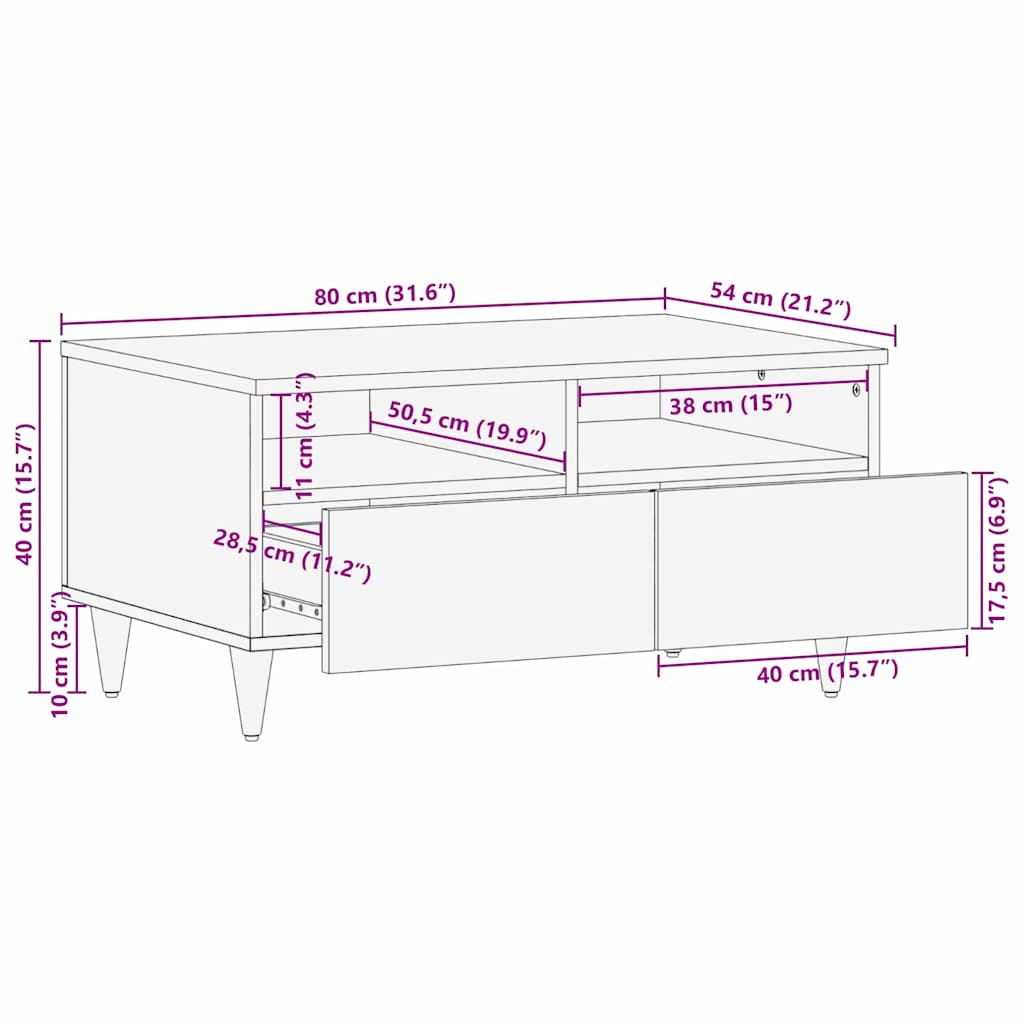vidaXL Stolik kawowy z szufladą 80 x 54 x 40 cm Drewno z mango