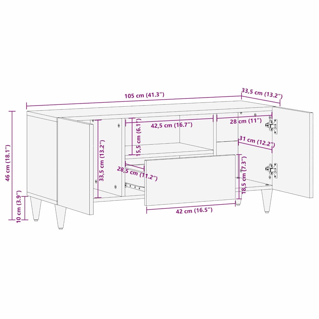 vidaXL Szafka pod telewizor Brązowy 105 x 33,5 x 46 cm Drewno z mango