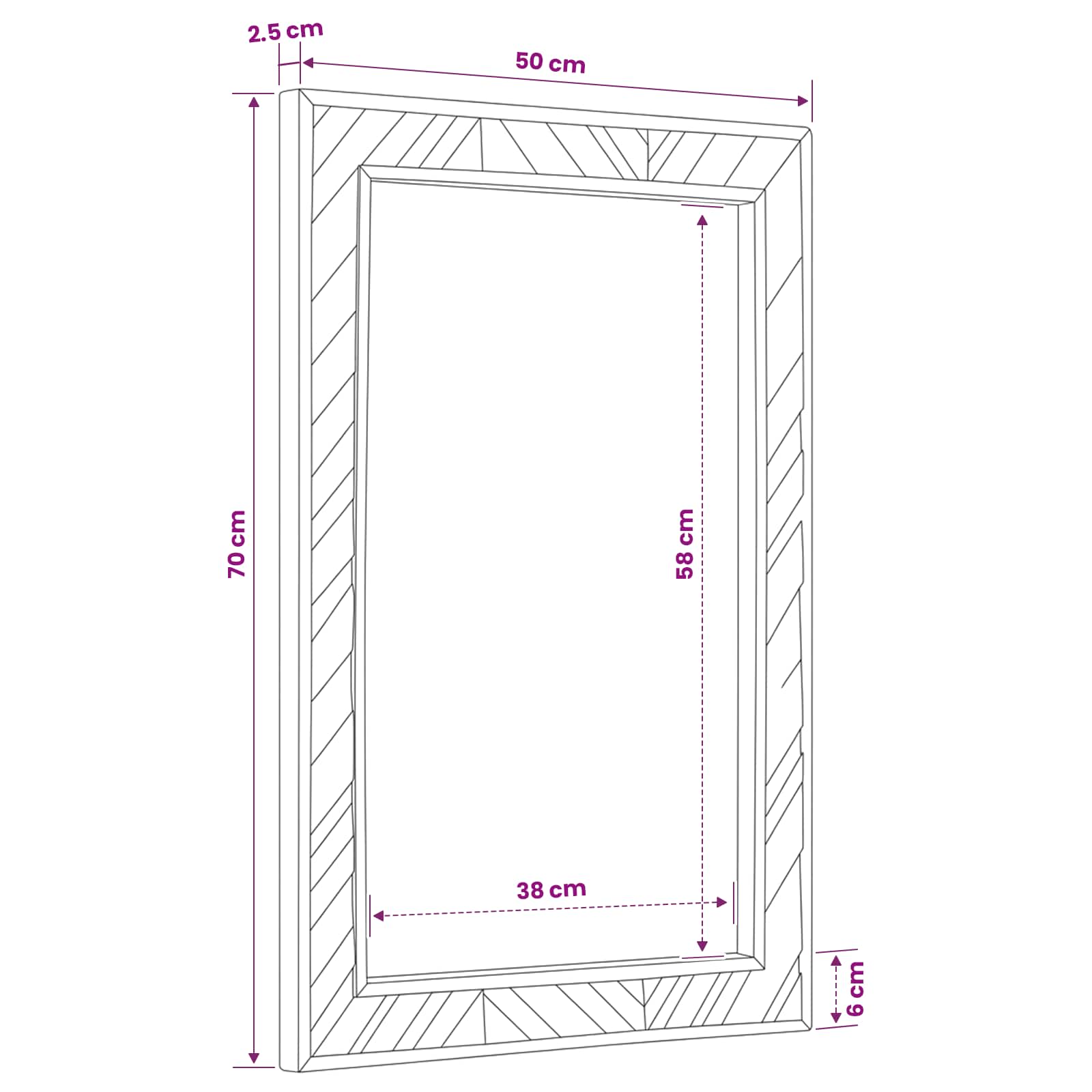 vidaXL Lustro Montowane na ścianie Brązowy 70 x 50 x 3 cm Szkło