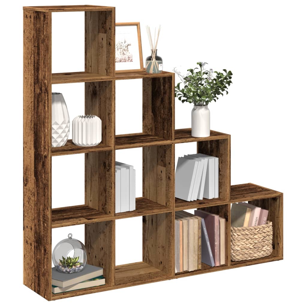 vidaXL Regał przegroda, 4 poziomy, stare drewno, 131,5x29x131,5 cm