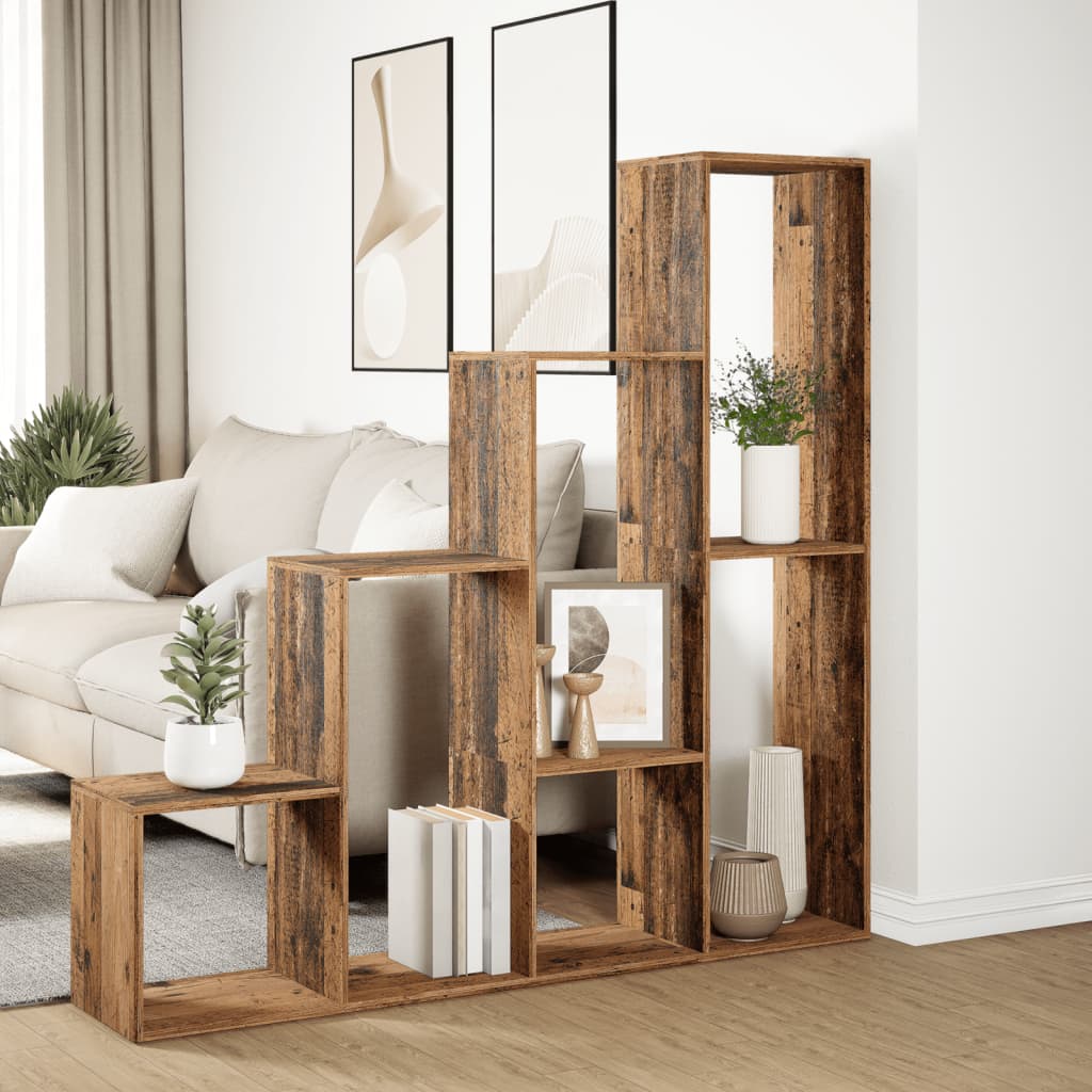 vidaXL Regał przegroda, 4 poziomy, stare drewno, 143,5x29x143,5 cm