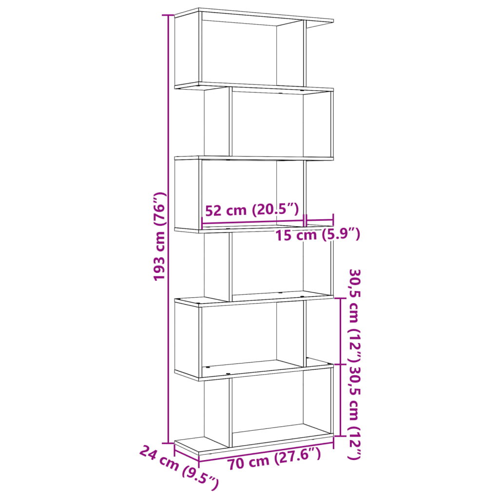 vidaXL Regał przegroda, 6 poziomów, biały, 70x24x193 cm