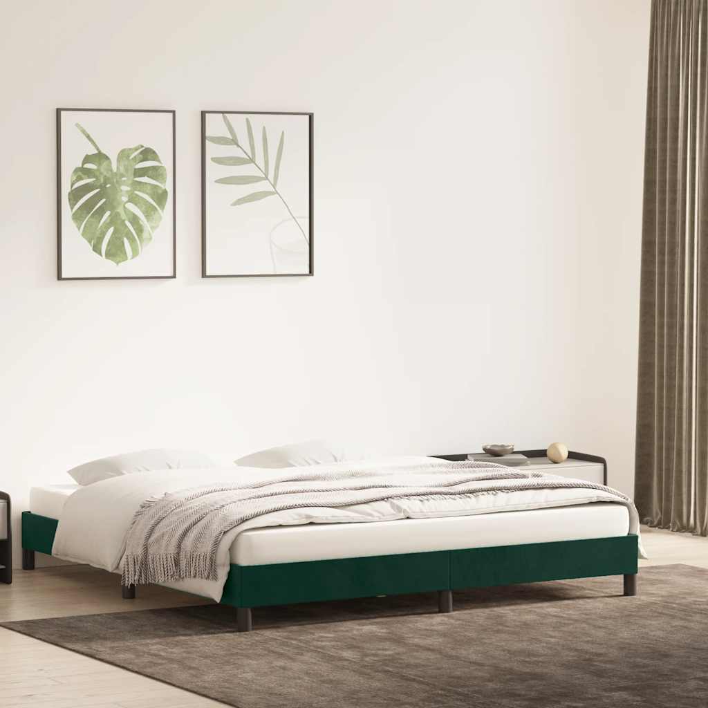 vidaXL Rama łóżka bez materaca, ciemnozielone, 200x210 cm, aksamit