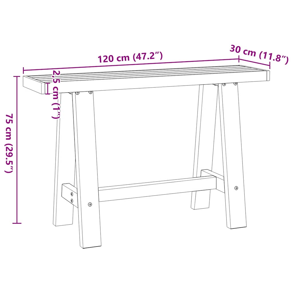 vidaXL Stolik konsolowy, NOAIN, 120x30x75 cm, lite drewno sosnowe