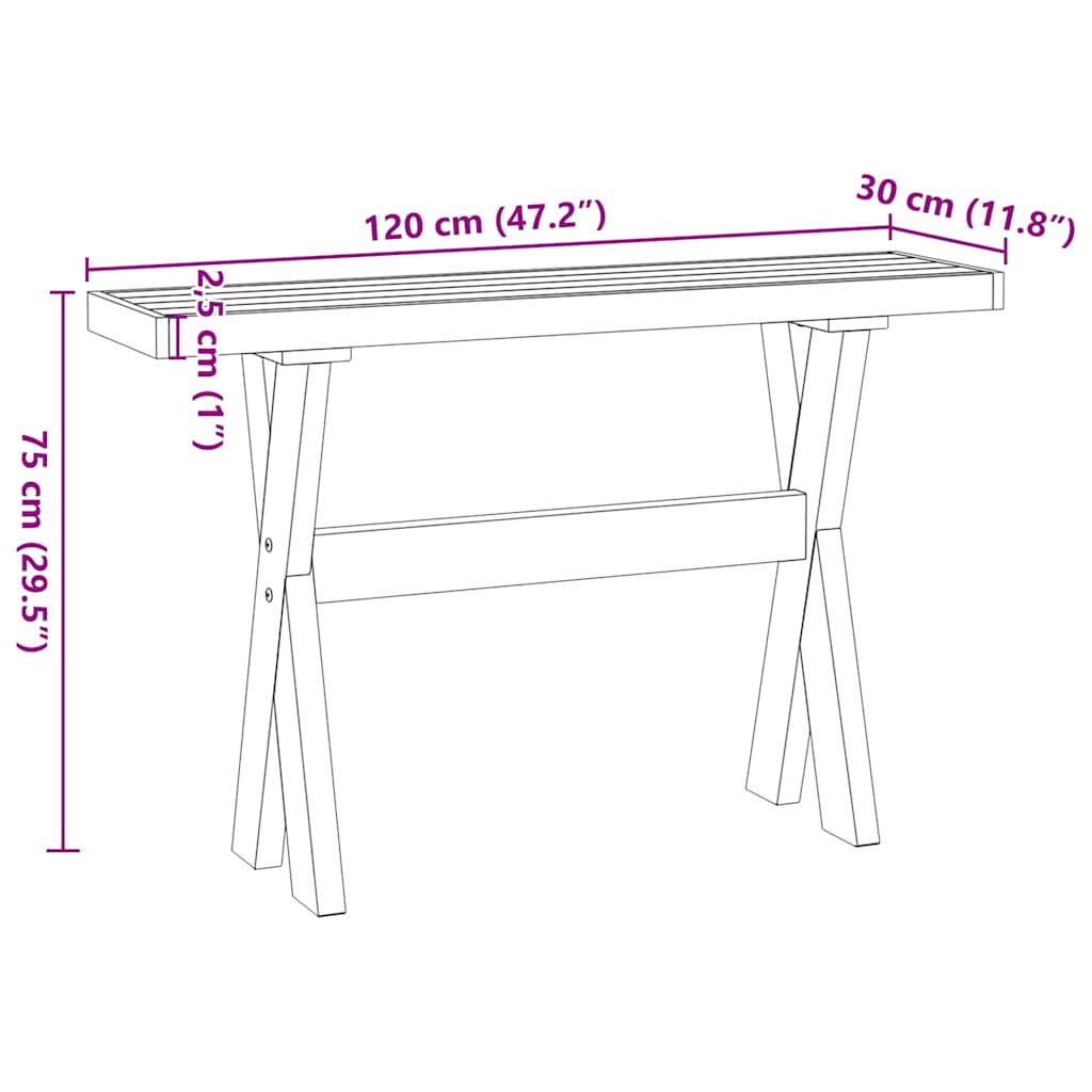 vidaXL Stolik konsolowy, NOAIN, 120x30x75 cm, lite drewno sosnowe