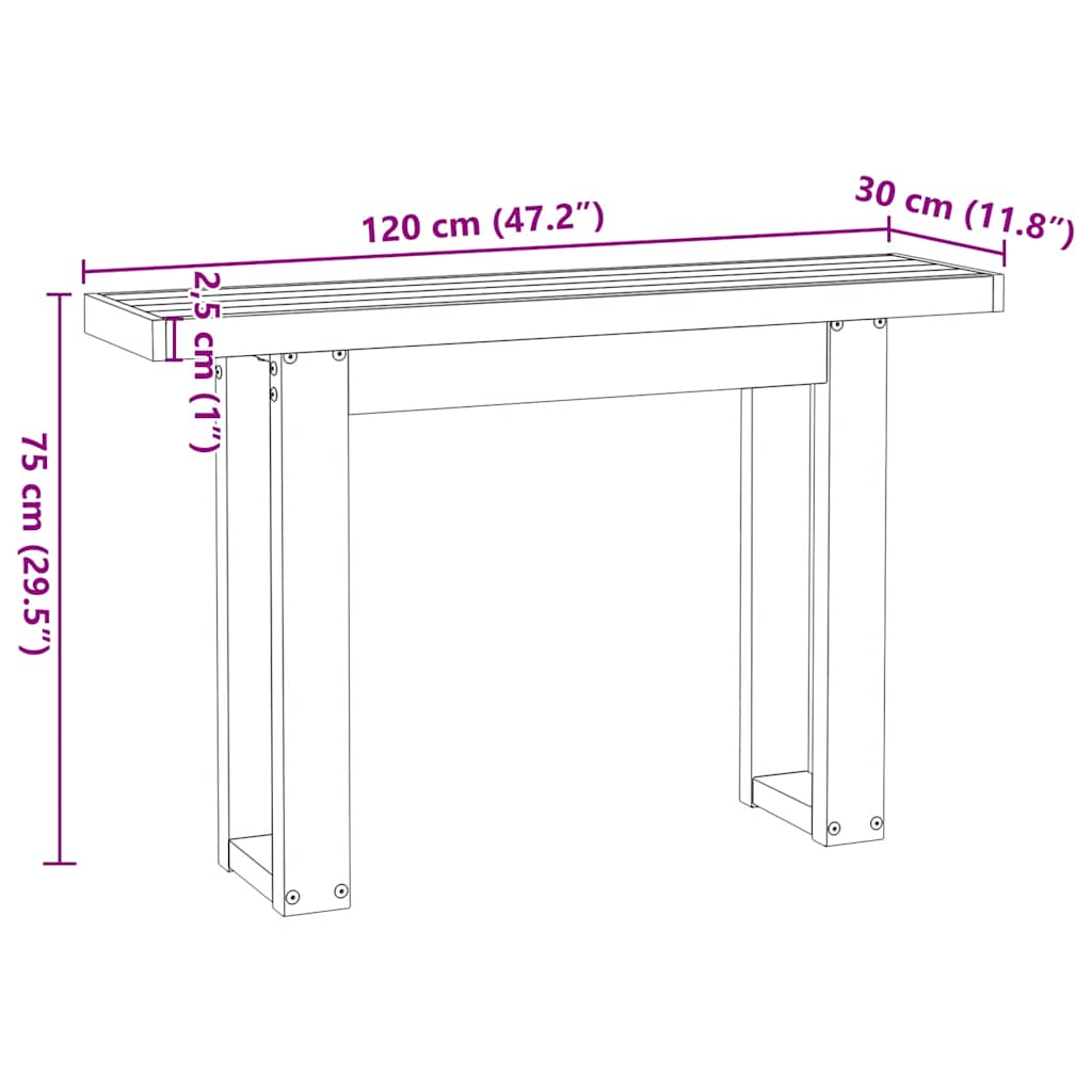 vidaXL Stolik konsolowy, NOAIN, 120x30x75 cm, lite drewno sosnowe