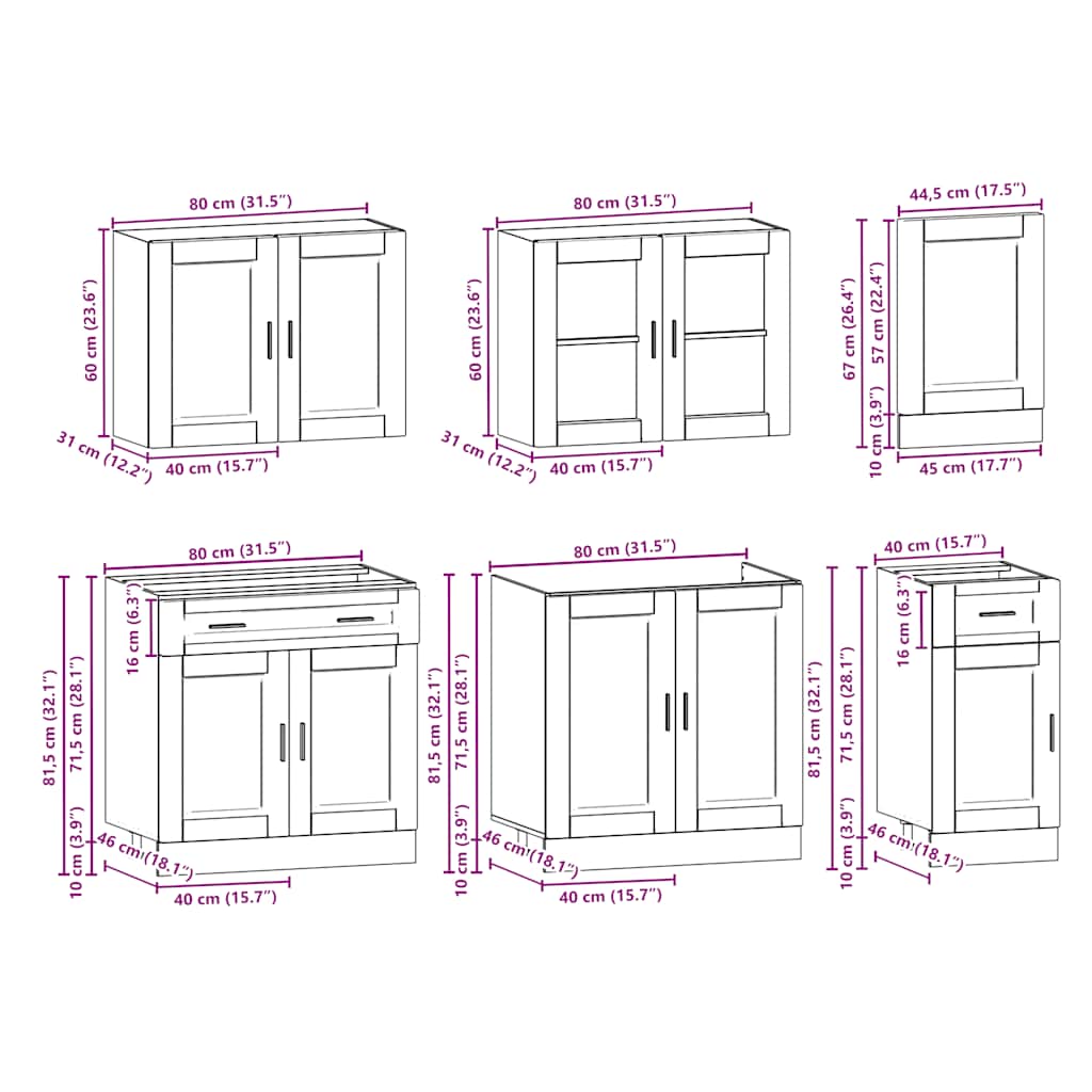 vidaXL Zestaw szafek kuchennych Kalmar 7-częściowy szary dąb sonoma