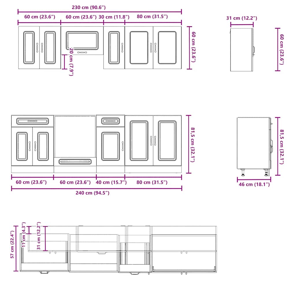 vidaXL Zestaw szafek kuchennych, Kalmar, 8-częściowy, dąb artisan