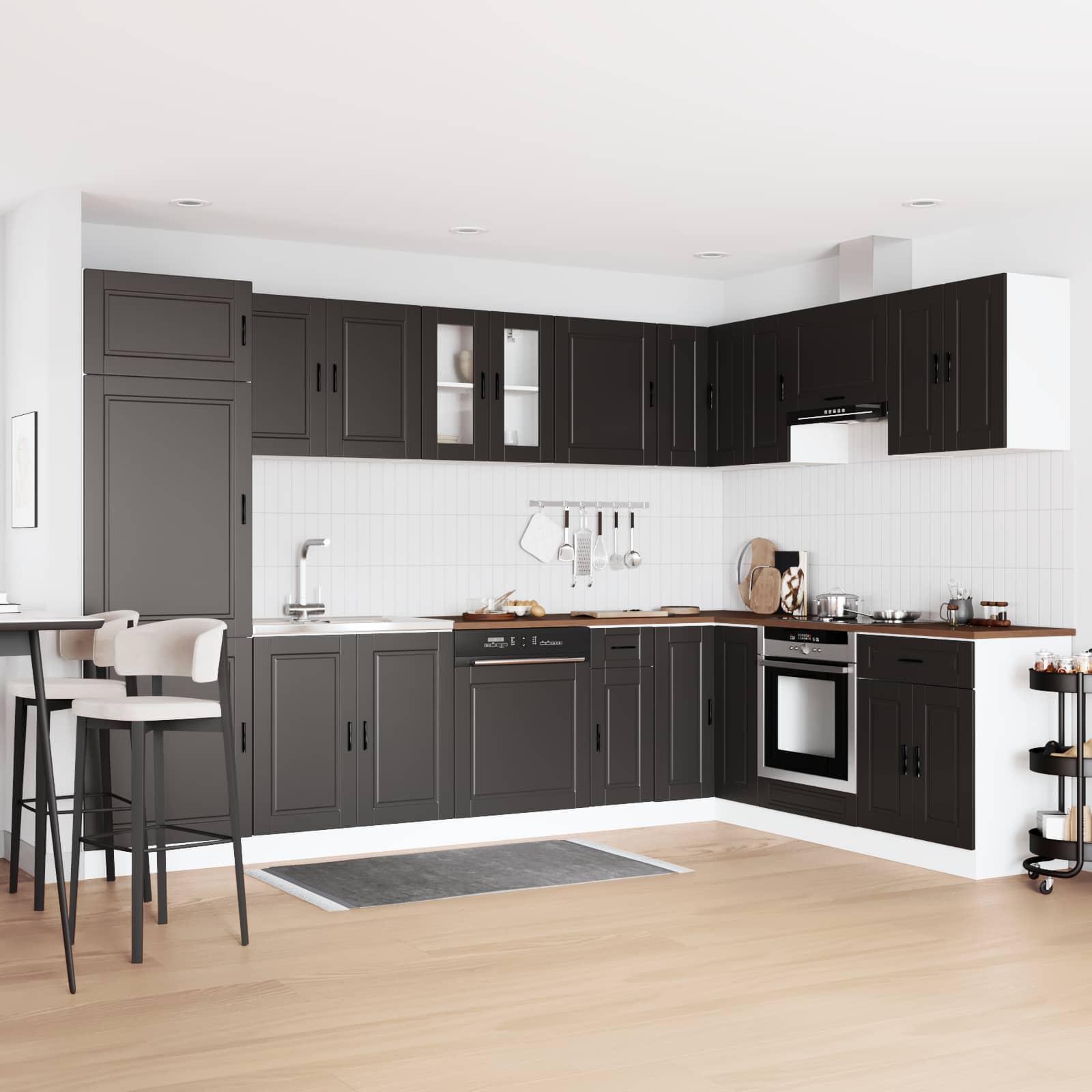 vidaXL Szafka pod zlew Porto 2 pcs Czarny Materiał drewnopochodny