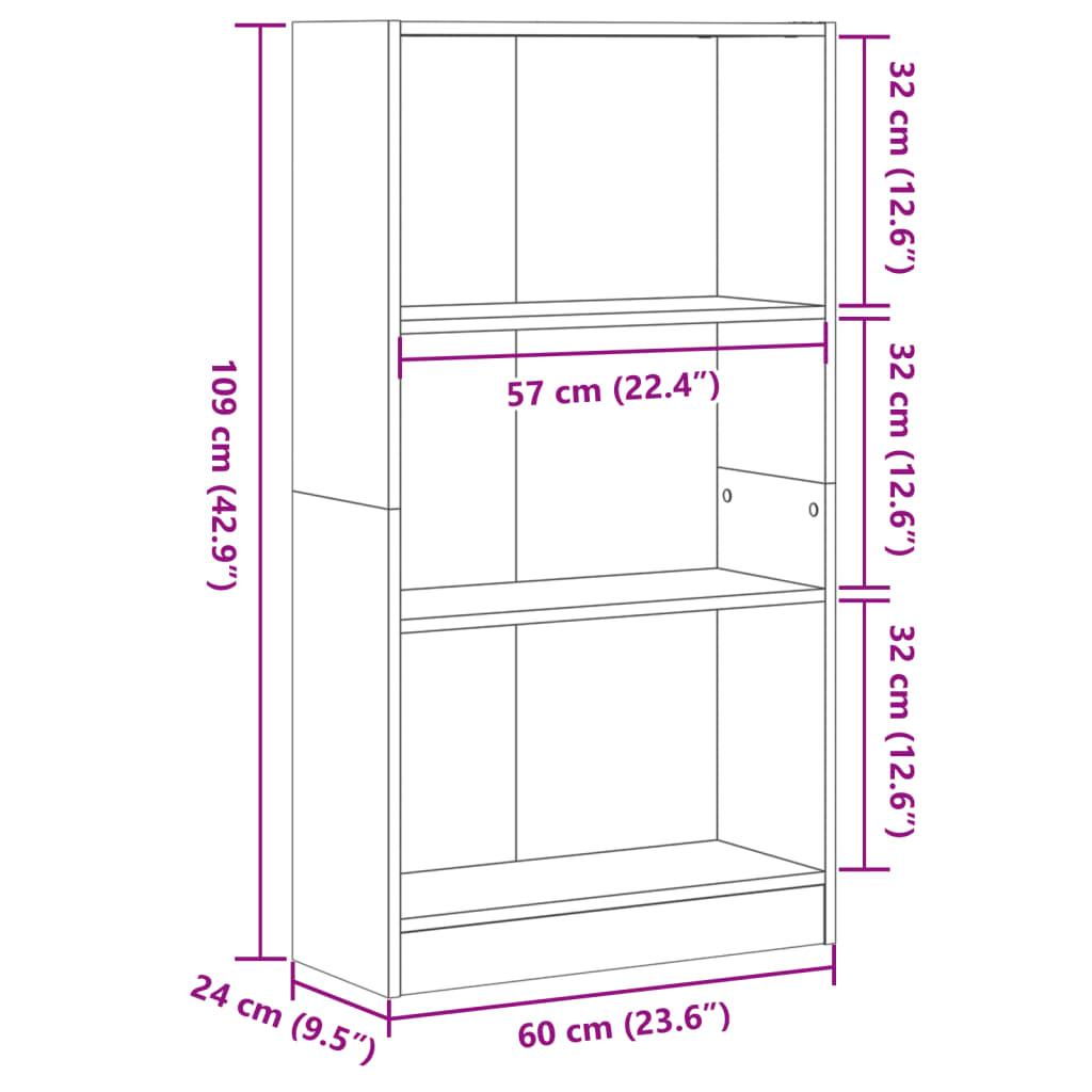 vidaXL Regał, szarość betonu, 60x24x109 cm, materiał drewnopochodny