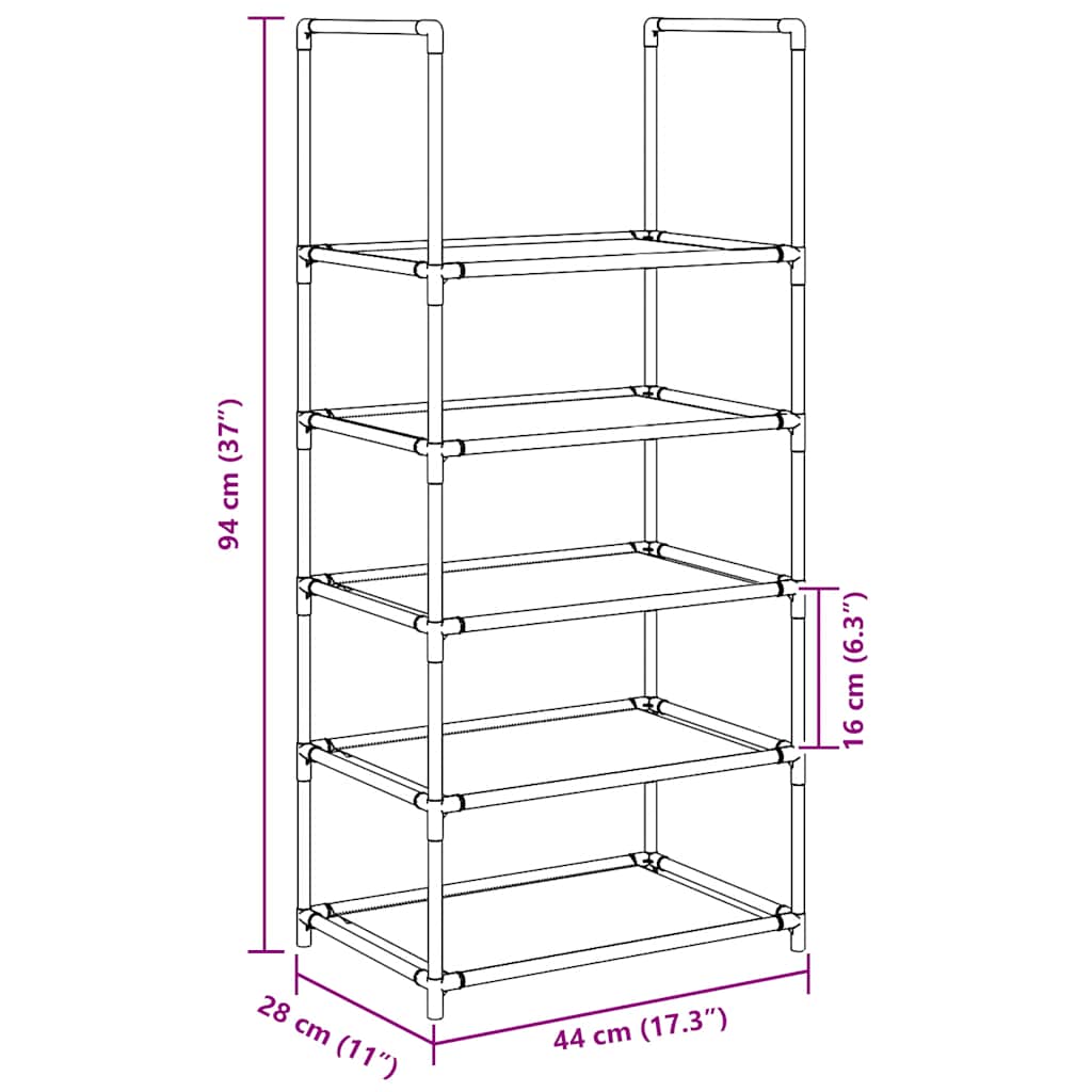 vidaXL Stojak na buty 5-poziomowy czarny 44x28x94cm Tkanina włókninowa