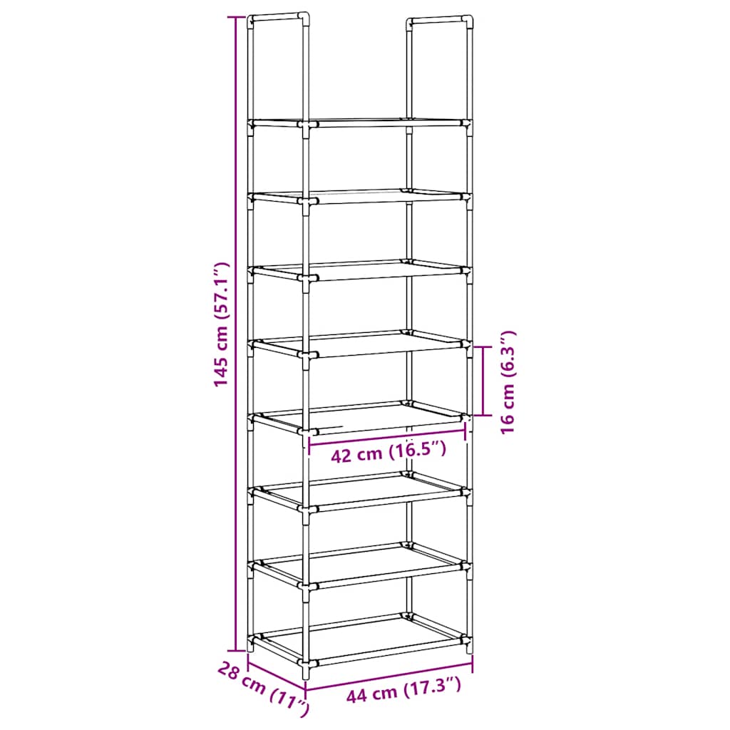 vidaXL Stojak na buty 8-poziomowy czarny 44x28x145 cm