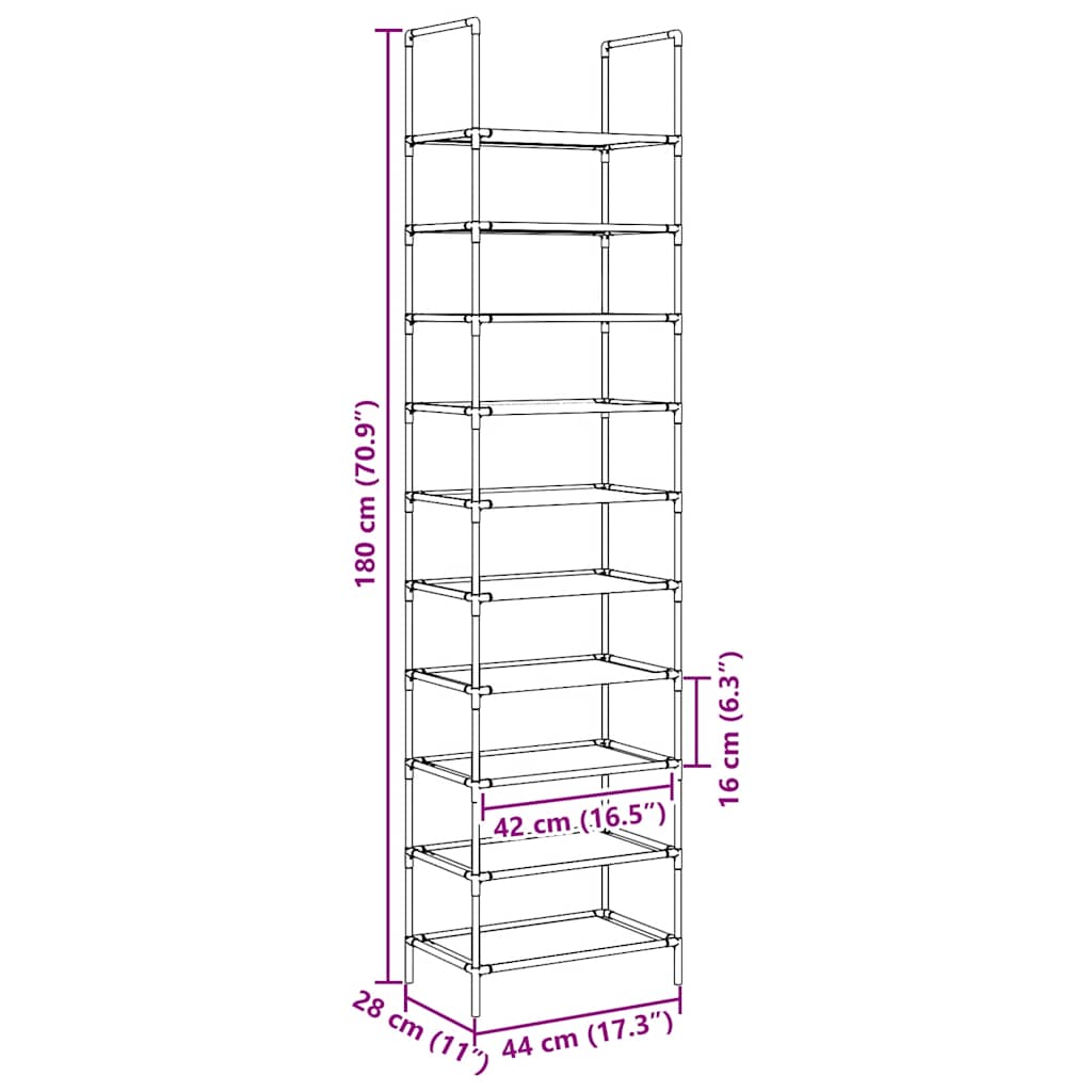 vidaXL Stojak na buty 10-poziomowy czarny 44x28x180 cm