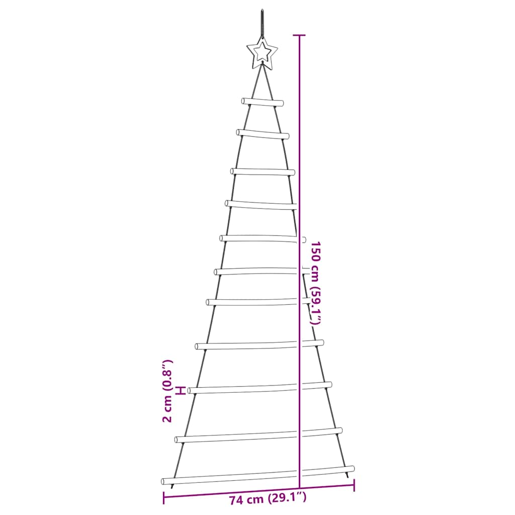 vidaXL Wisząca choinka z gwiazdą na czubku 74x150 cm Naturalna gałąź