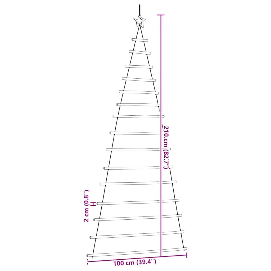 vidaXL Wisząca choinka z gwiazdą na czubku 100x210 cm Naturalna gałąź