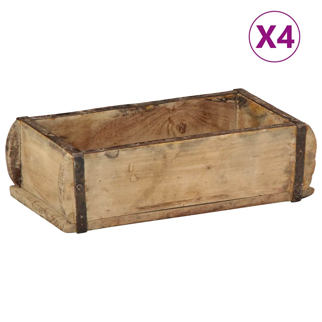 vidaXL Taca 4 szt. Brązowy 30 x 15 x 9 cm Lite Drewno Recyklingowe