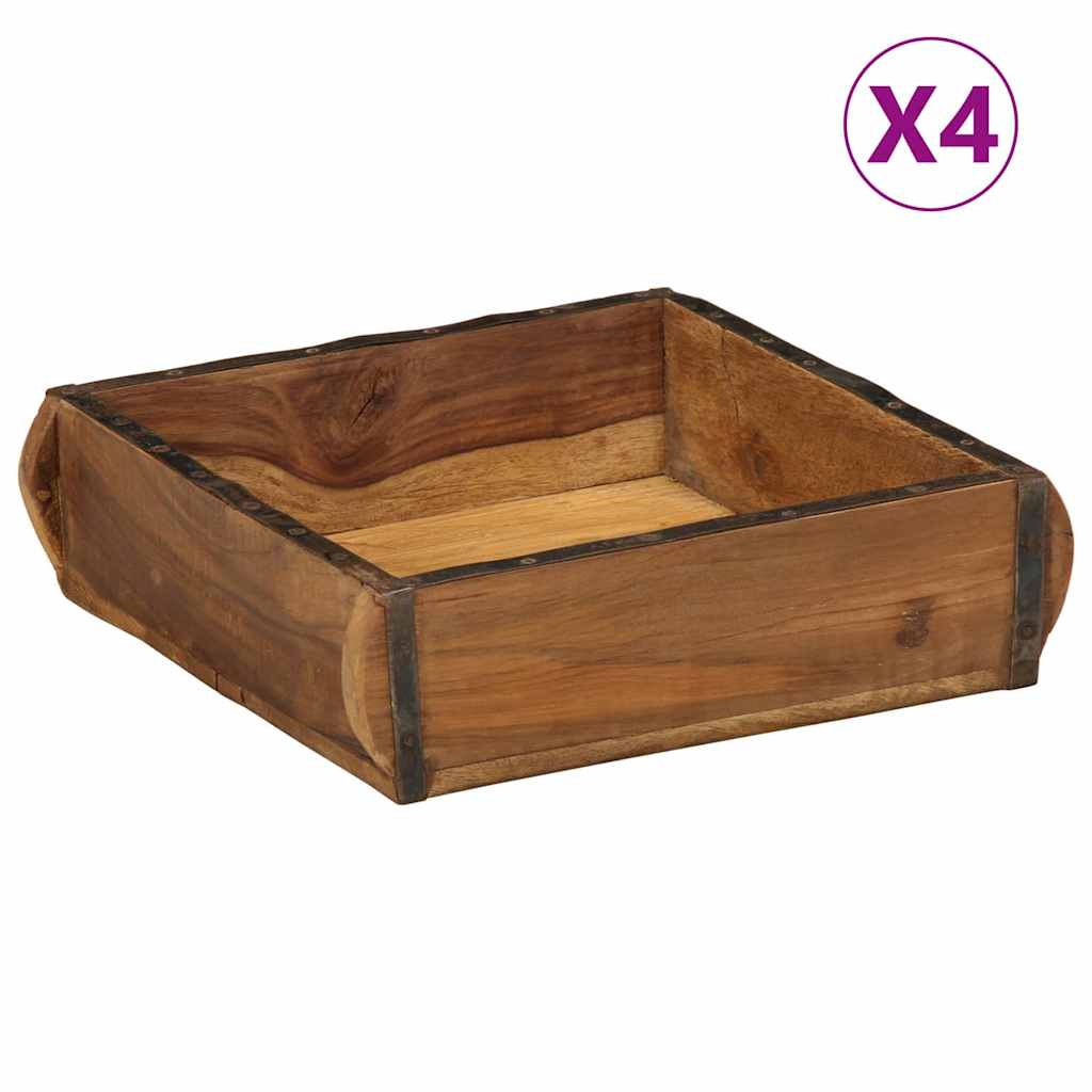 vidaXL Taca 4 pcs Brązowy 29 x 31 x 10 cm Lite Drewno Recyklingowe