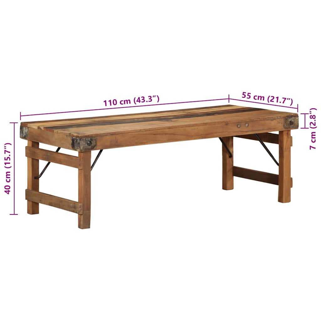 vidaXL Stolik kawowy Brązowy 110 x 55 x 40 cm Lite Drewno Recyklingowe