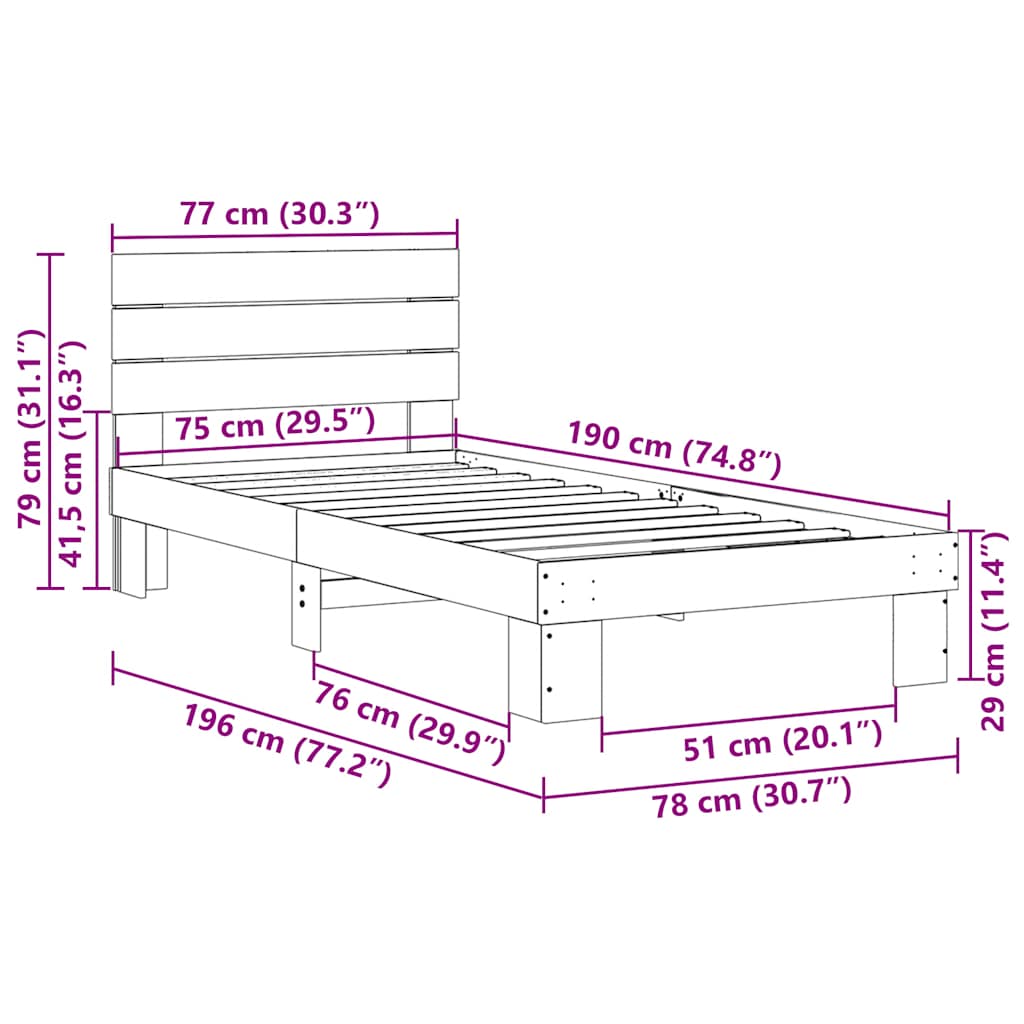 vidaXL Rama łóżka z zagłówkiem bez materaca 75x190 cm lite drewno dąb