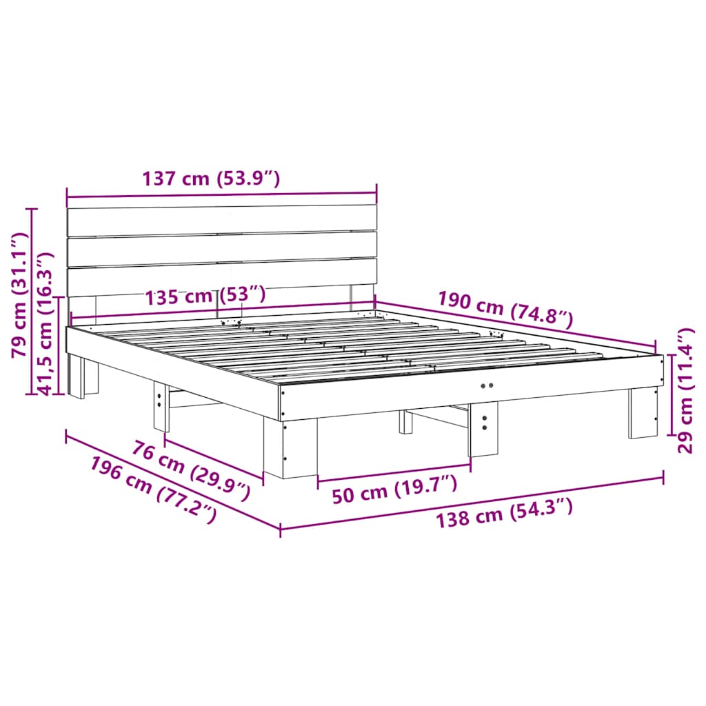 vidaXL Rama łóżka z zagłówkiem bez materaca 135x190 cm lite drewno dąb