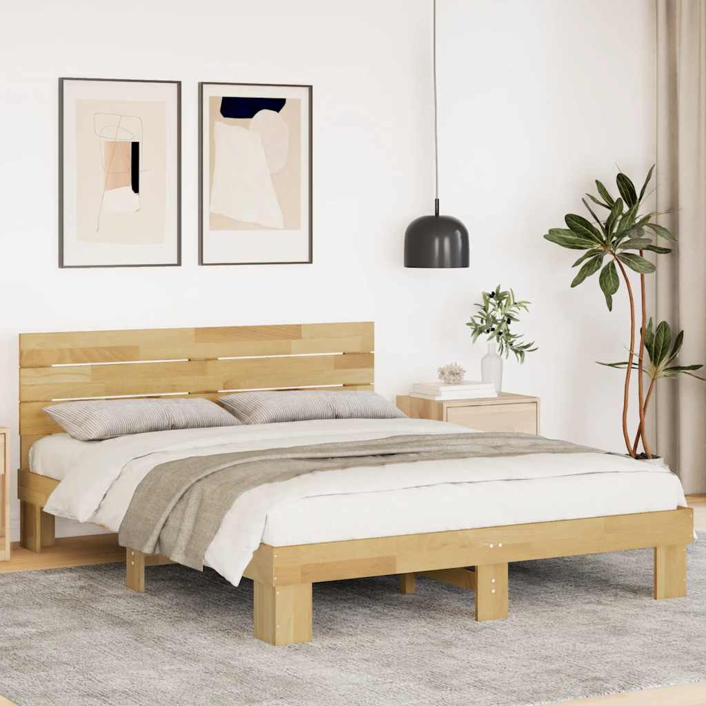 vidaXL Rama łóżka z zagłówkiem bez materaca 135x190 cm lite drewno dąb