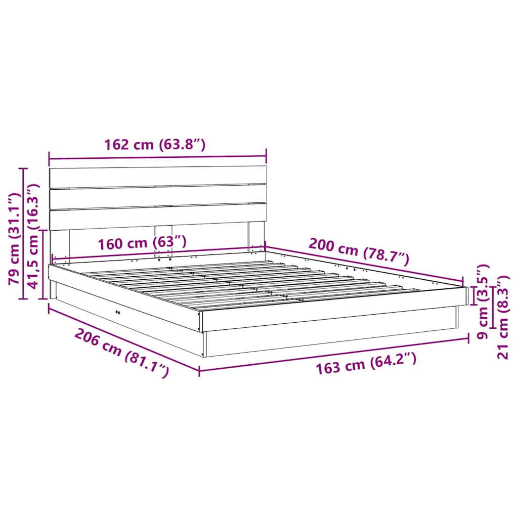 vidaXL Rama łóżka z zagłówkiem bez materaca 160x200 cm lite drewno dąb