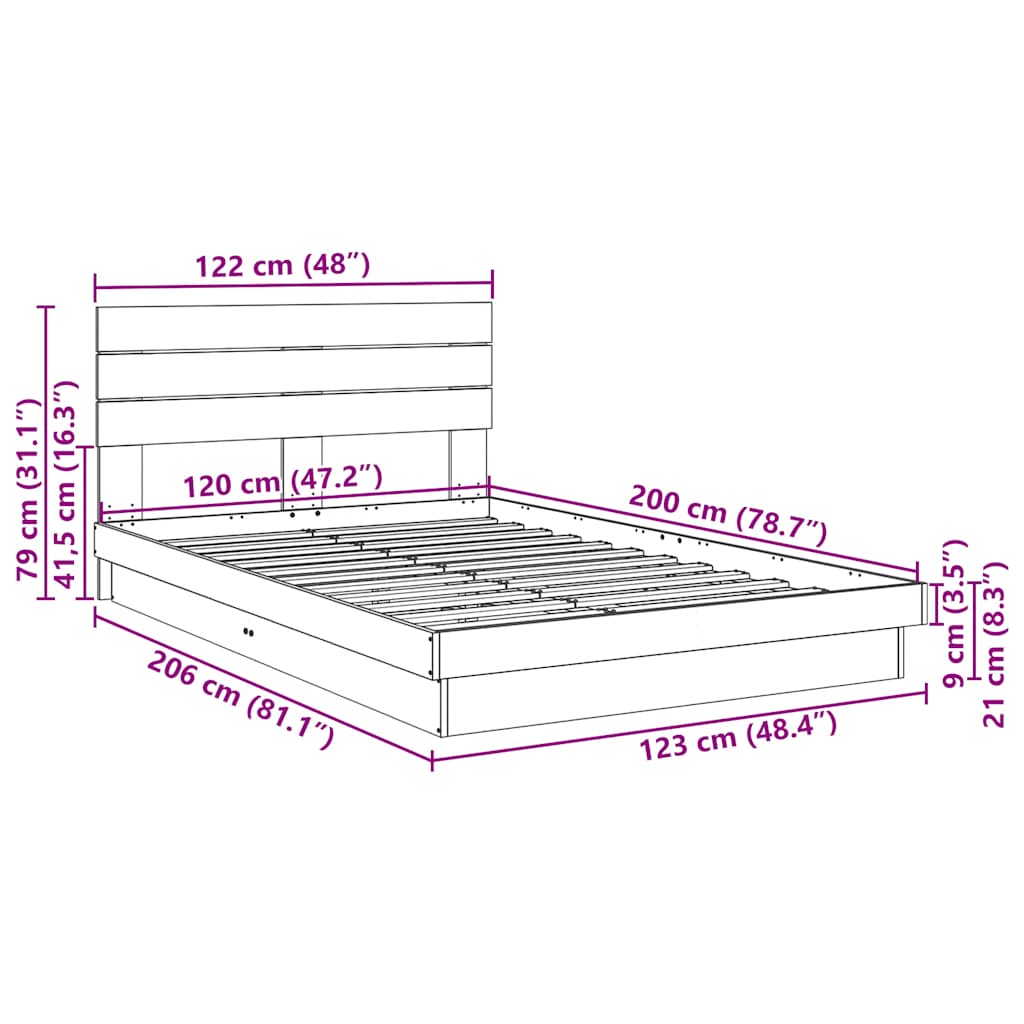 vidaXL Rama łóżka z zagłówkiem bez materaca 120x200 cm lite drewno dąb