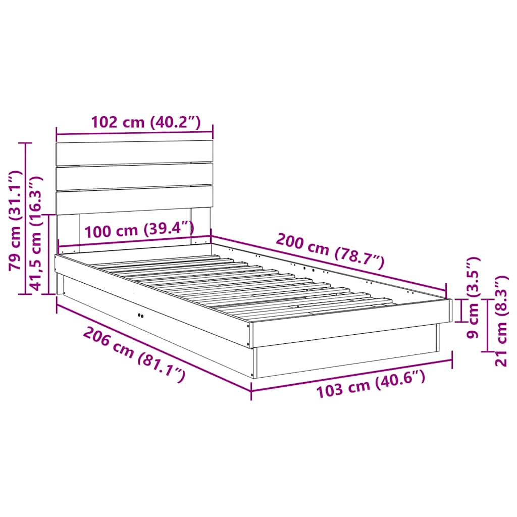 vidaXL Rama łóżka z zagłówkiem bez materaca 100x200 cm lite drewno dąb