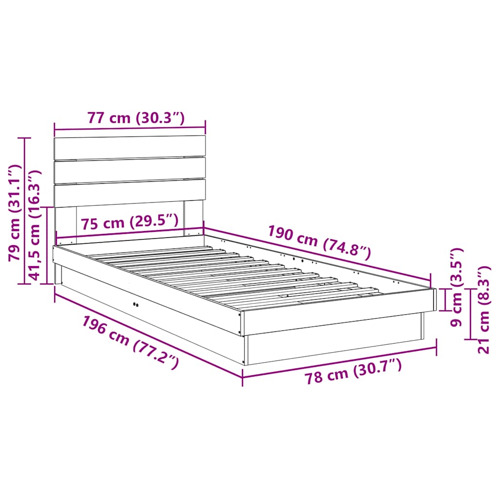 vidaXL Rama łóżka z zagłówkiem bez materaca 75x190 cm lite drewno dąb