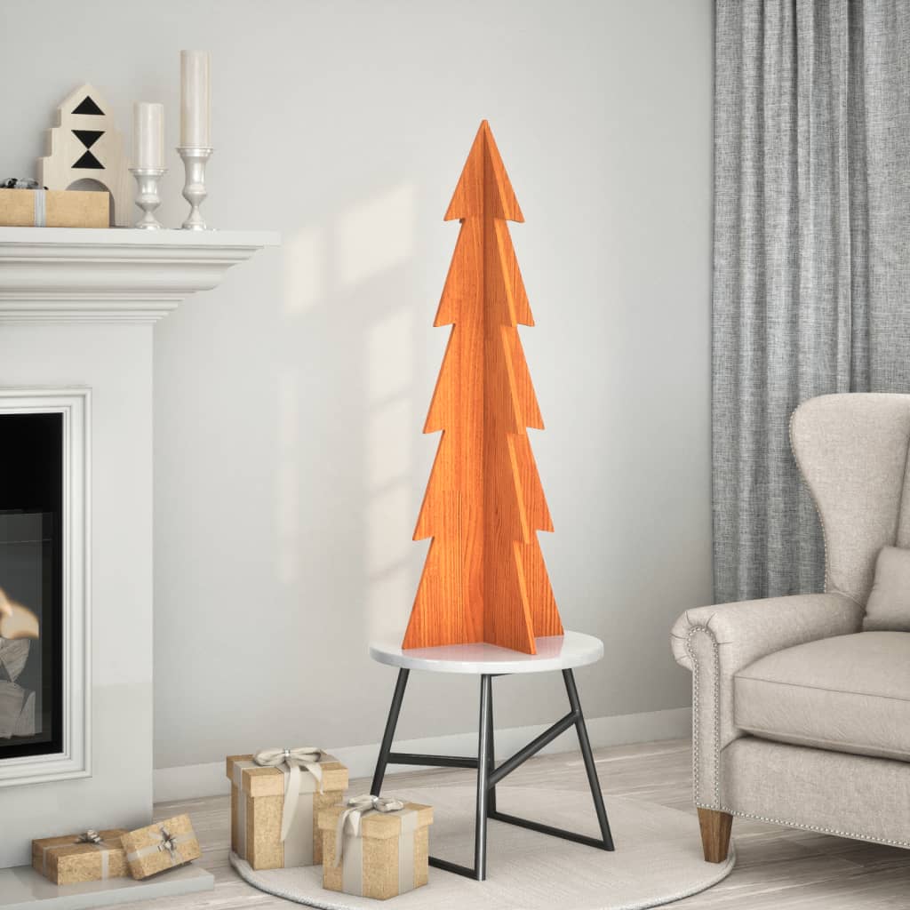 vidaXL Drewniana choinka do udekorowania, woskowy brąz, 112 cm, sosna