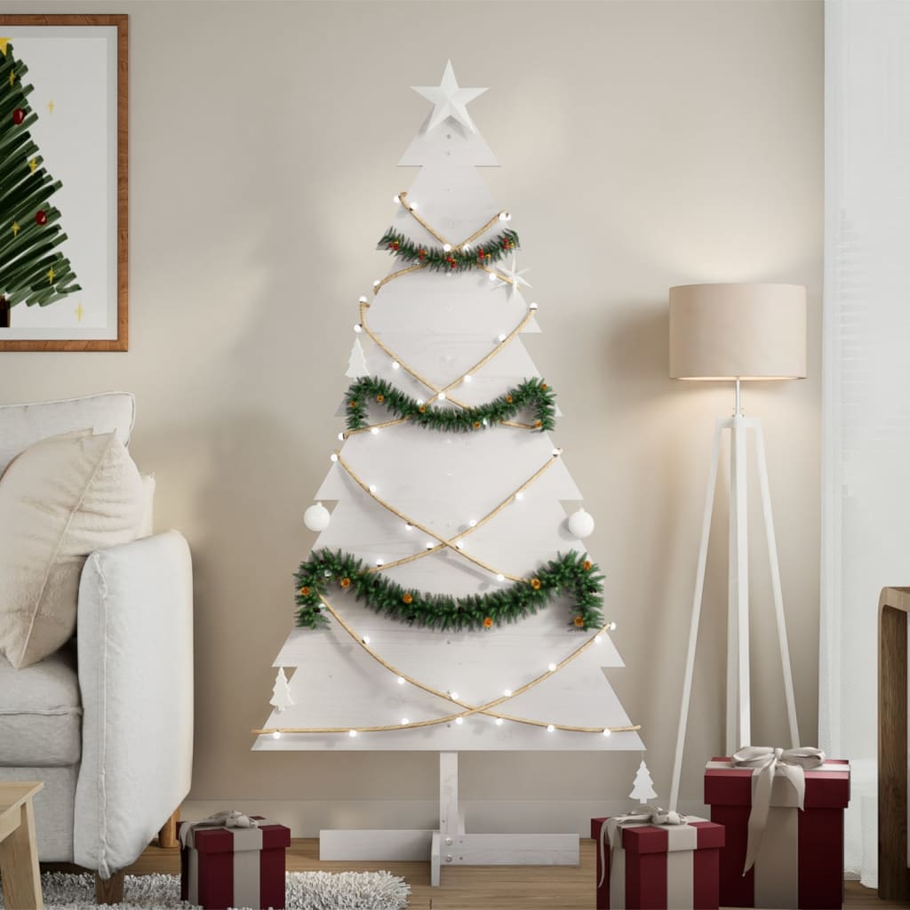 vidaXL Drewniana choinka do udekorowania, biała, 150 cm, sosnowa