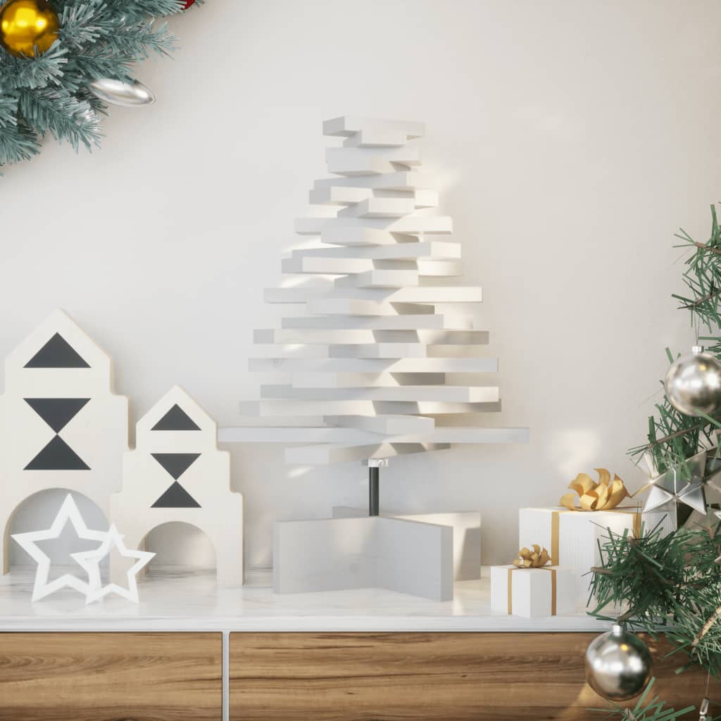 vidaXL Drewniana choinka do udekorowania, biała, 60 cm, sosnowa