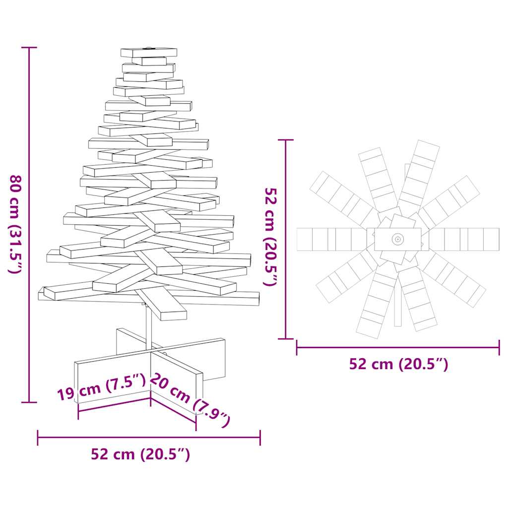 vidaXL Drewniana choinka do udekorowania, biała, 80 cm, sosnowa