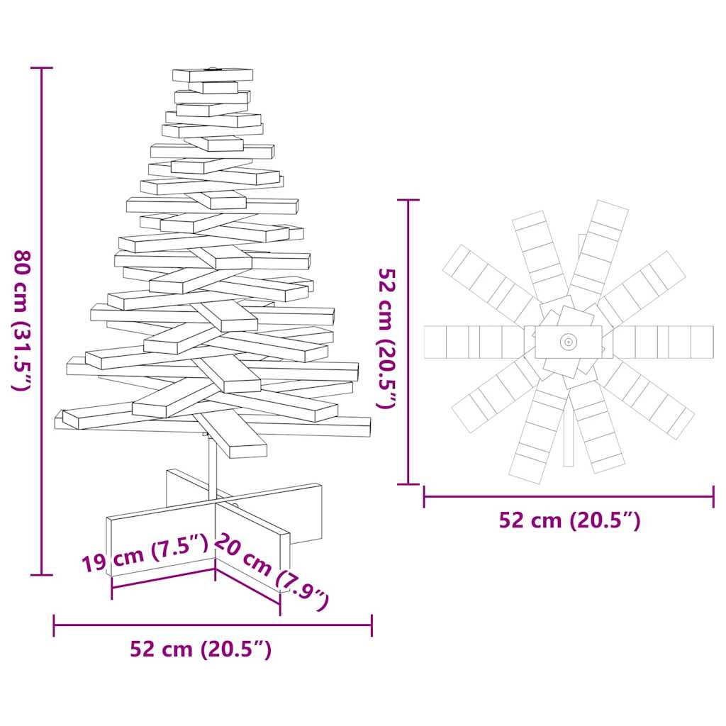 vidaXL Drewniana choinka do udekorowania, brązowa, 80 cm, sosnowa