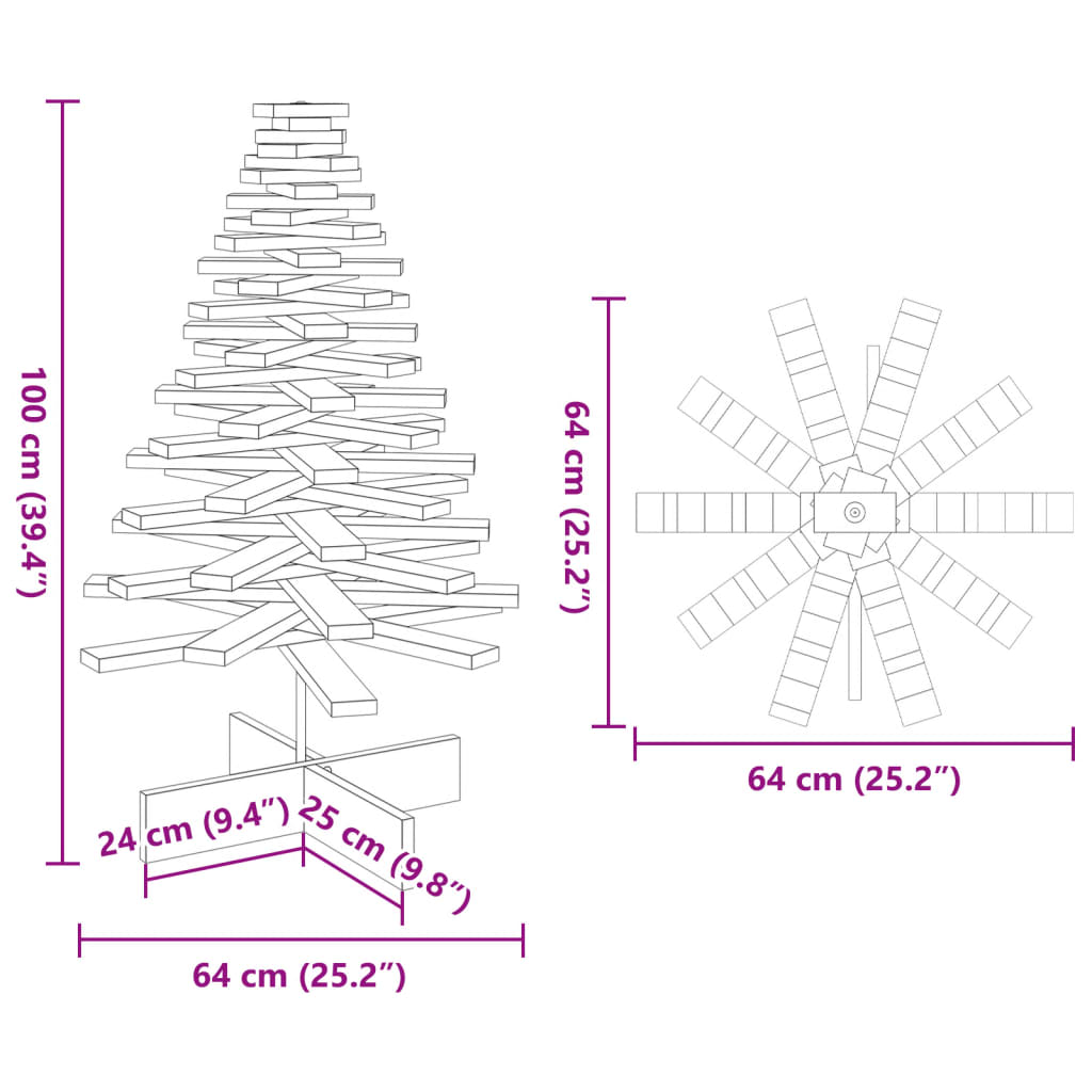 vidaXL Drewniana choinka do udekorowania, 100 cm, lite drewno sosnowe