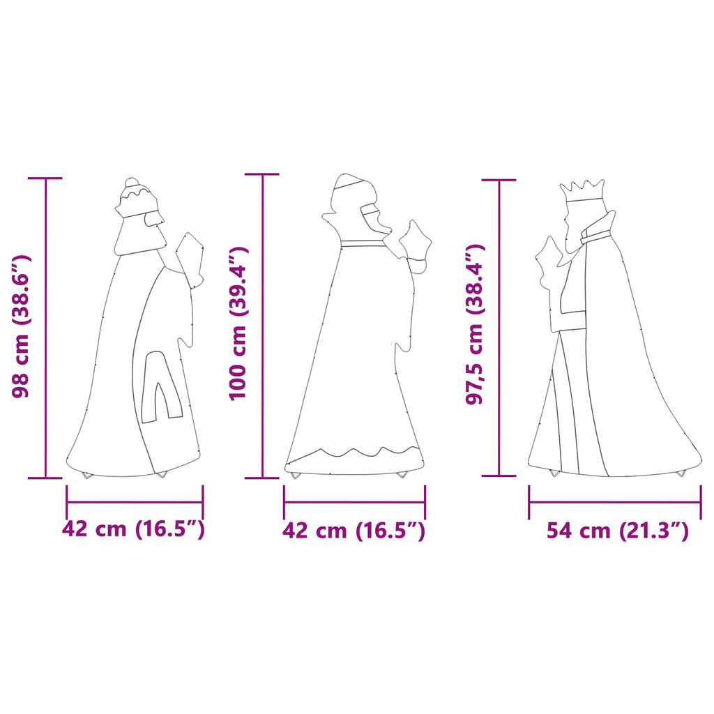 vidaXL Oświetlenie Choinkowe 3 Króli 3 pcs Ciepła biel 105 cm tkanina