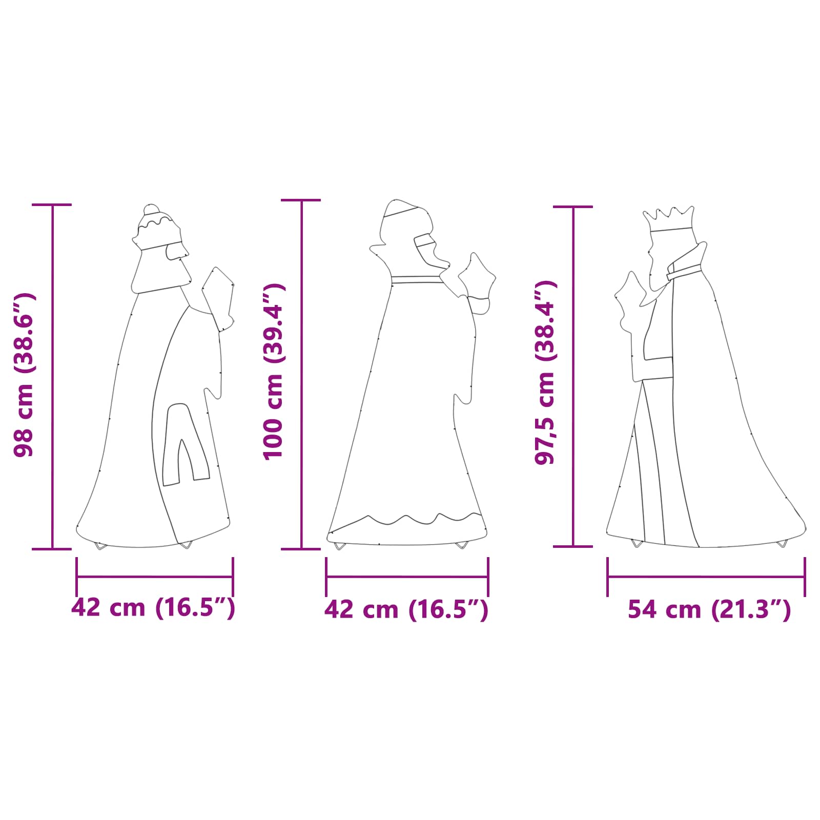 vidaXL Oświetlenie Choinkowe 3 Króli 3 pcs Ciepła biel 105 cm tkanina