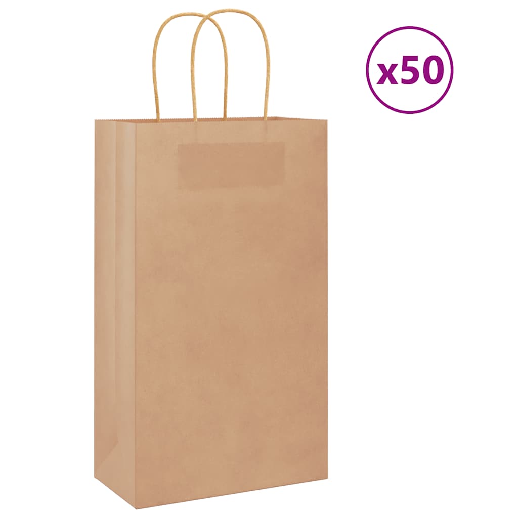 vidaXL Torby papierowe 50 szt. z uchwytami Brązowe 21x11x36 cm