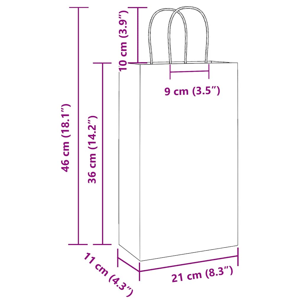 vidaXL Torby papierowe 50 szt. z uchwytami Brązowe 21x11x36 cm