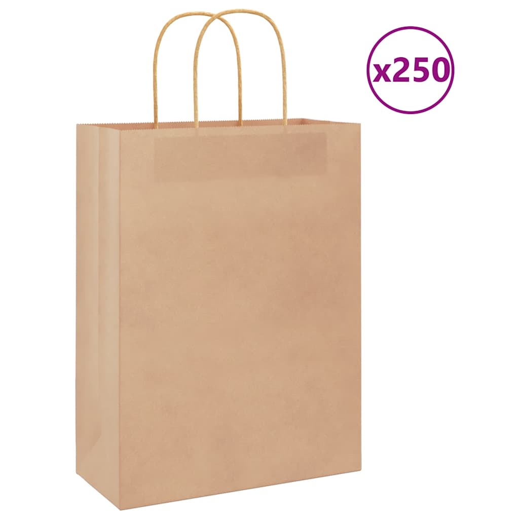 vidaXL Torby papierowe 250 szt. z uchwytami Brązowe 26x12x35 cm