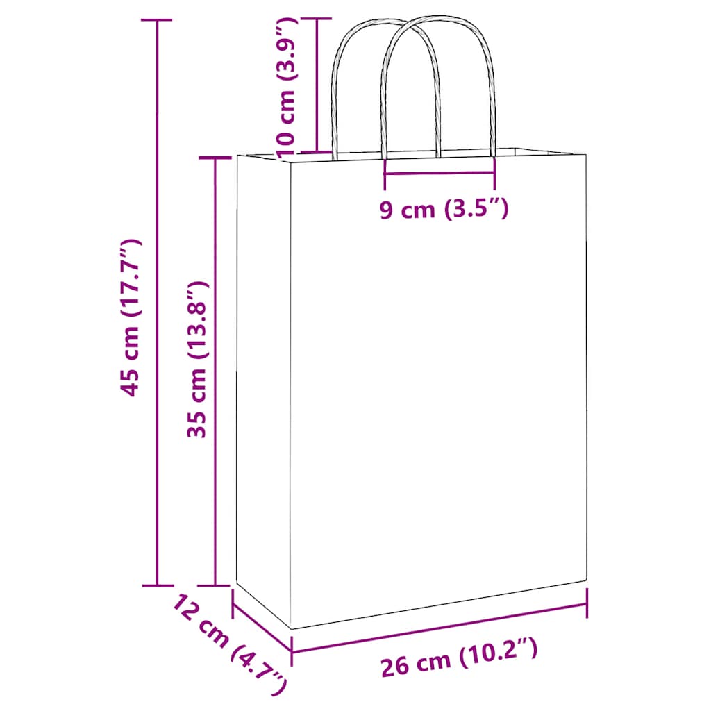 vidaXL Torby papierowe 250 szt. z uchwytami Brązowe 26x12x35 cm