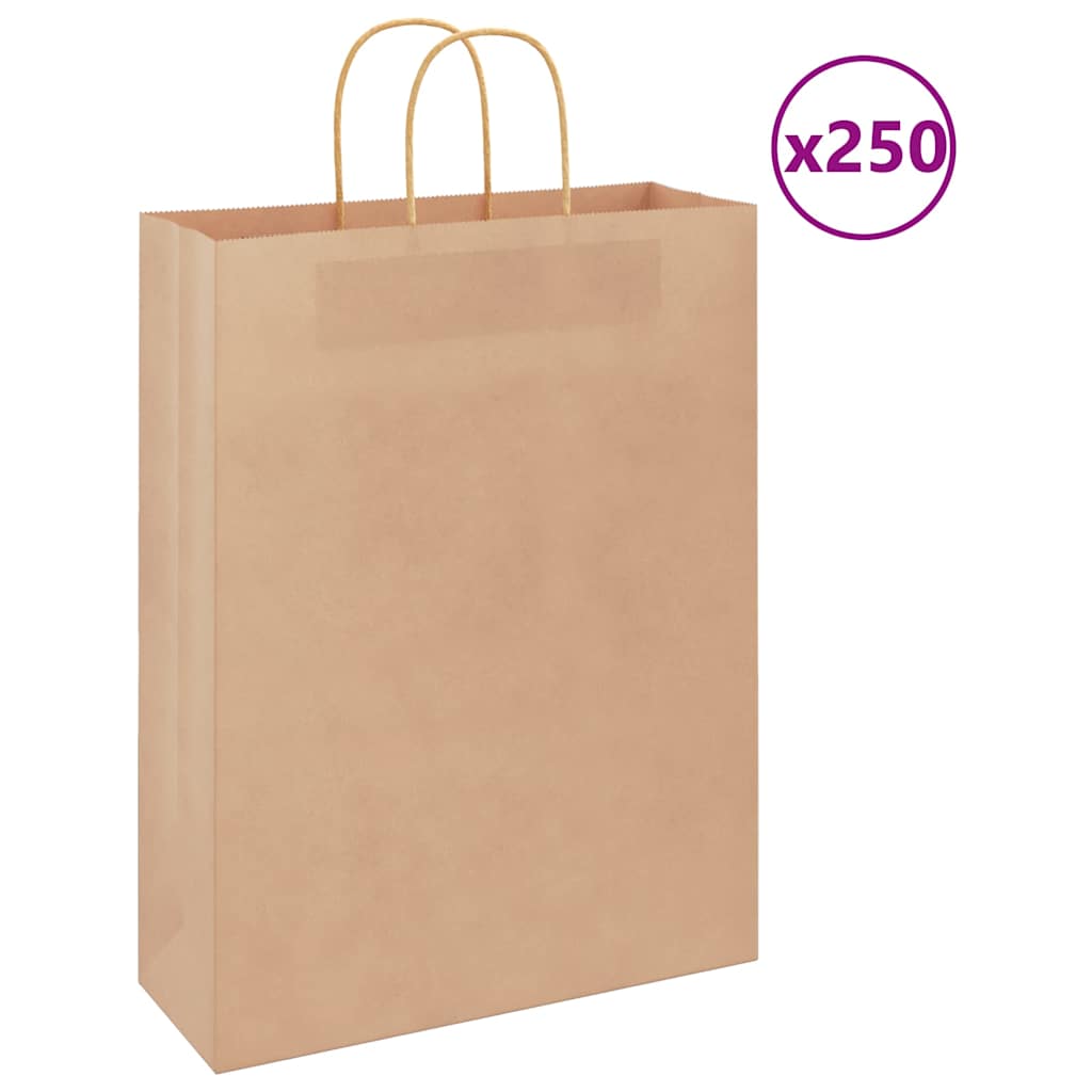 vidaXL Torby papierowe 250 szt. z uchwytami Brązowe 32x12x42 cm