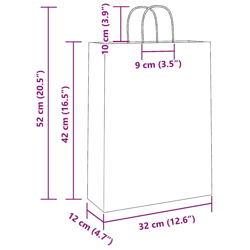 vidaXL Torby papierowe 250 szt. z uchwytami Brązowe 32x12x42 cm
