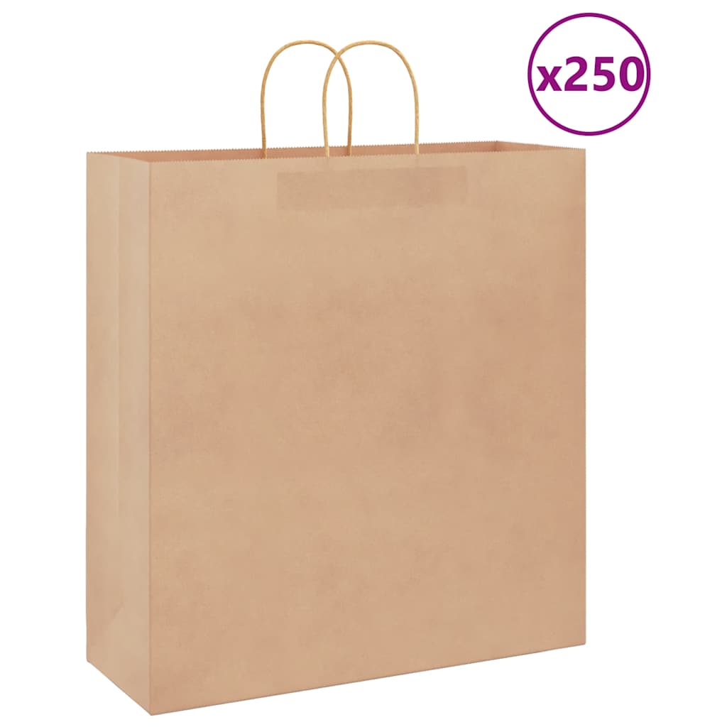 vidaXL Torby papierowe 250 szt. z uchwytami Brązowe 45x17x48 cm