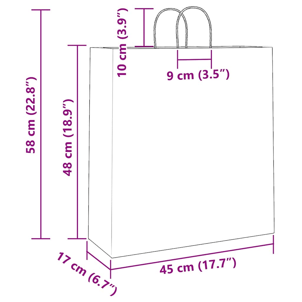vidaXL Torby papierowe 250 szt. z uchwytami Brązowe 45x17x48 cm