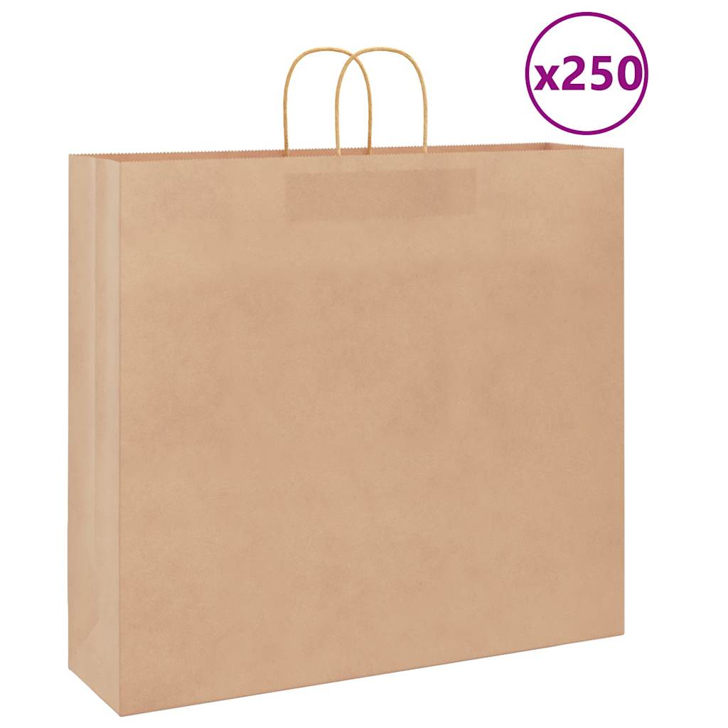 vidaXL Torby papierowe 250 szt. z uchwytami Brązowe 54x15x49 cm