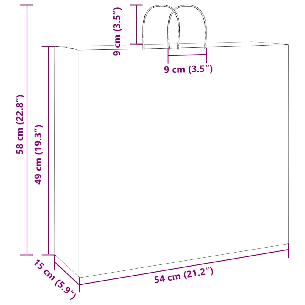 vidaXL Torby papierowe 250 szt. z uchwytami Brązowe 54x15x49 cm