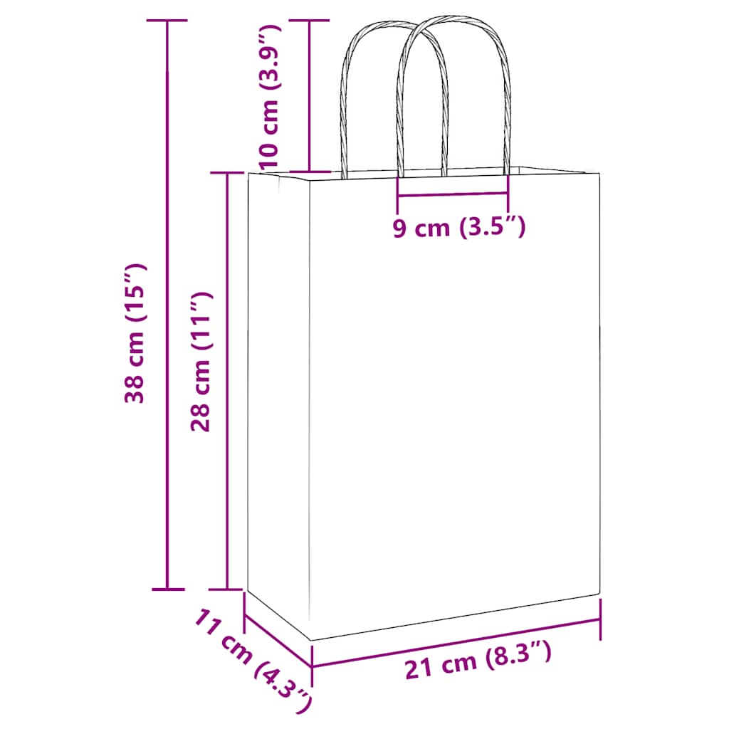 vidaXL Torby papierowe 50 szt. z uchwytami białe 21x11x28 cm